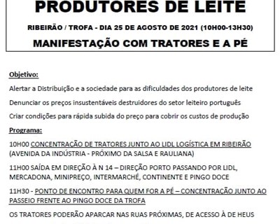 Aprolep: Produtores de leite marcam manifestação na Trofa