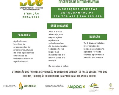 Formação Técnica de Cereais de Outono/Inverno: abertas inscrições