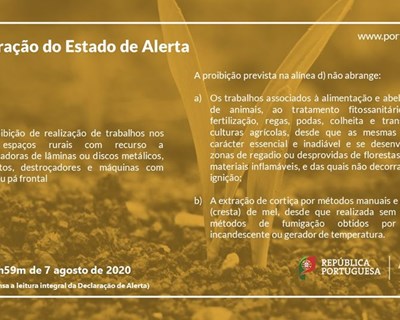 Ministério da Agricultura declara estado de alerta