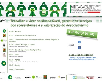 Webinar: “Trabalhar e viver no Mundo Rural, garantir os serviços dos ecossistemas e a valorização do Associativismo”